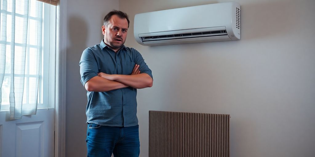 Man frustrated with broken air conditioner