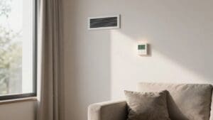 HVAC system diagram with airflow and temperature control.