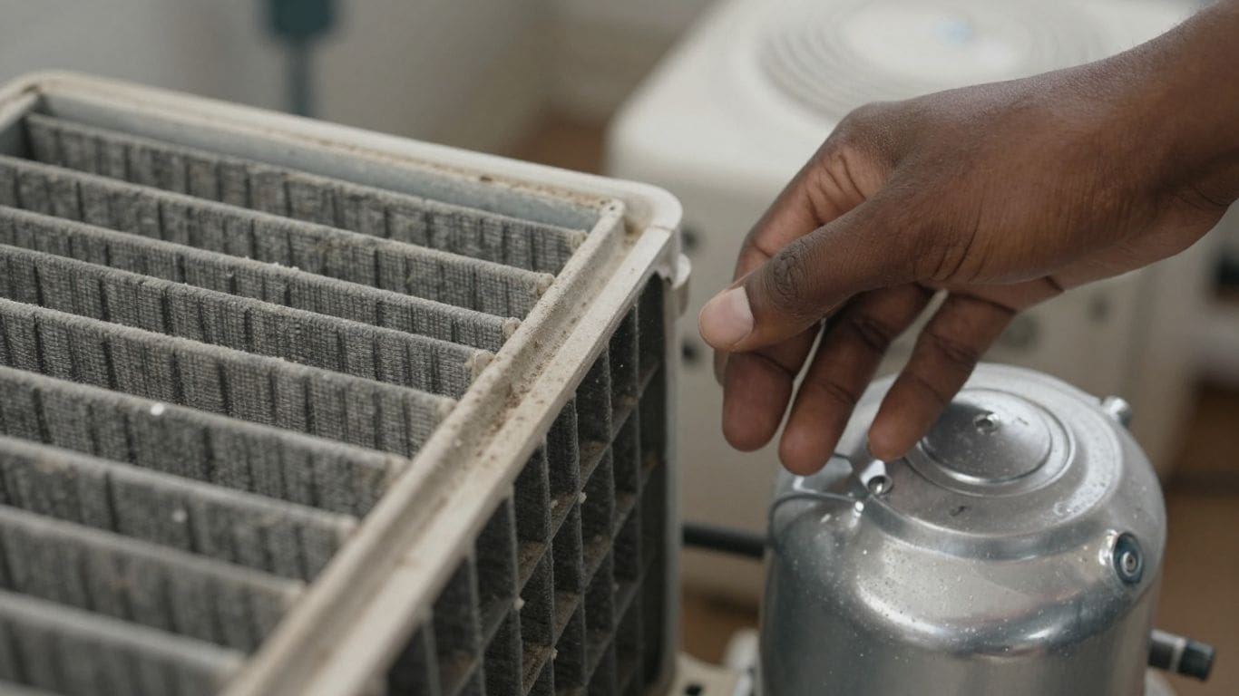 HVAC system maintenance: old filter vs new part.