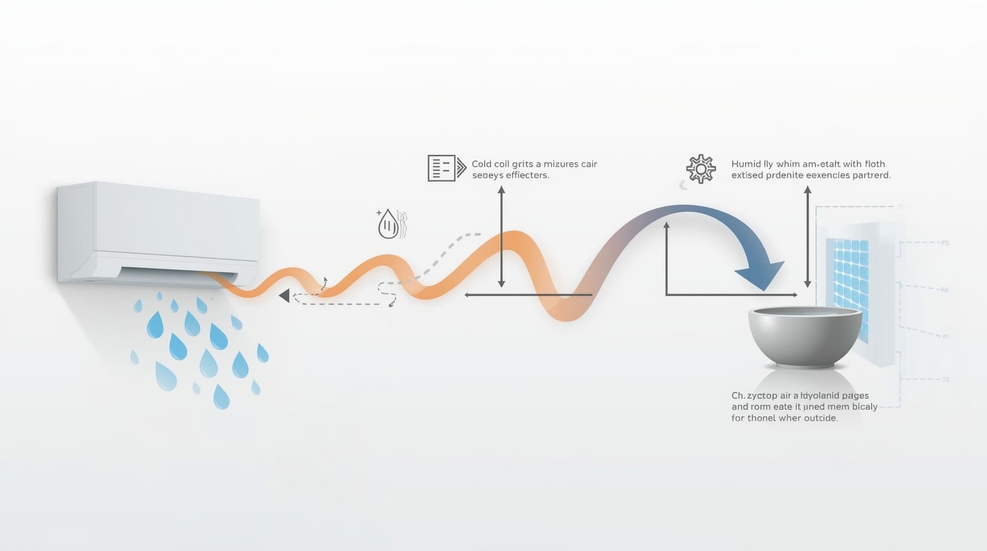 Diagram showing how a mini split system manages condensation and indoor drainage flow