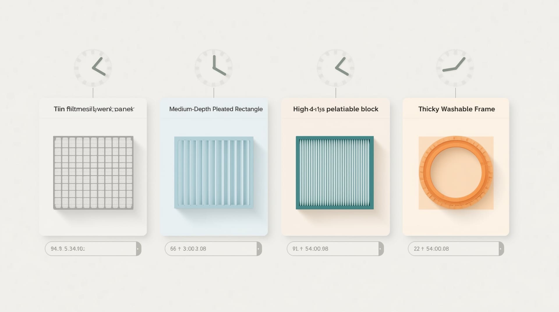 Infographic comparing four air filter types and their visual replacement frequency indicators
