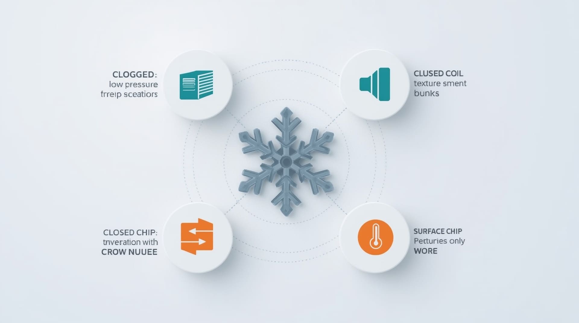 Infographic showing six common causes of a frozen AC evaporator coil