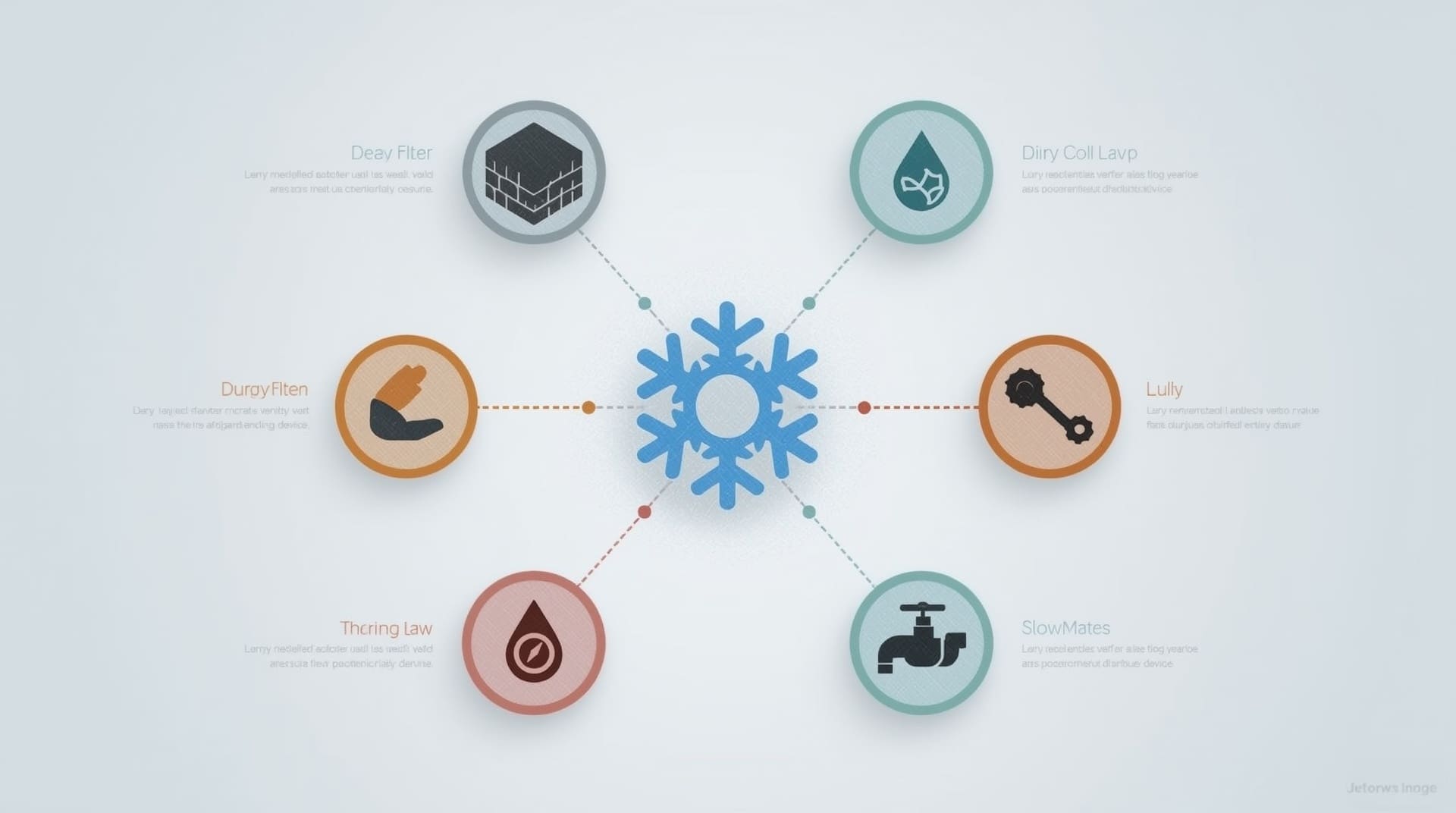 Infographic showing six common causes of a frozen evaporator coil in HVAC systems