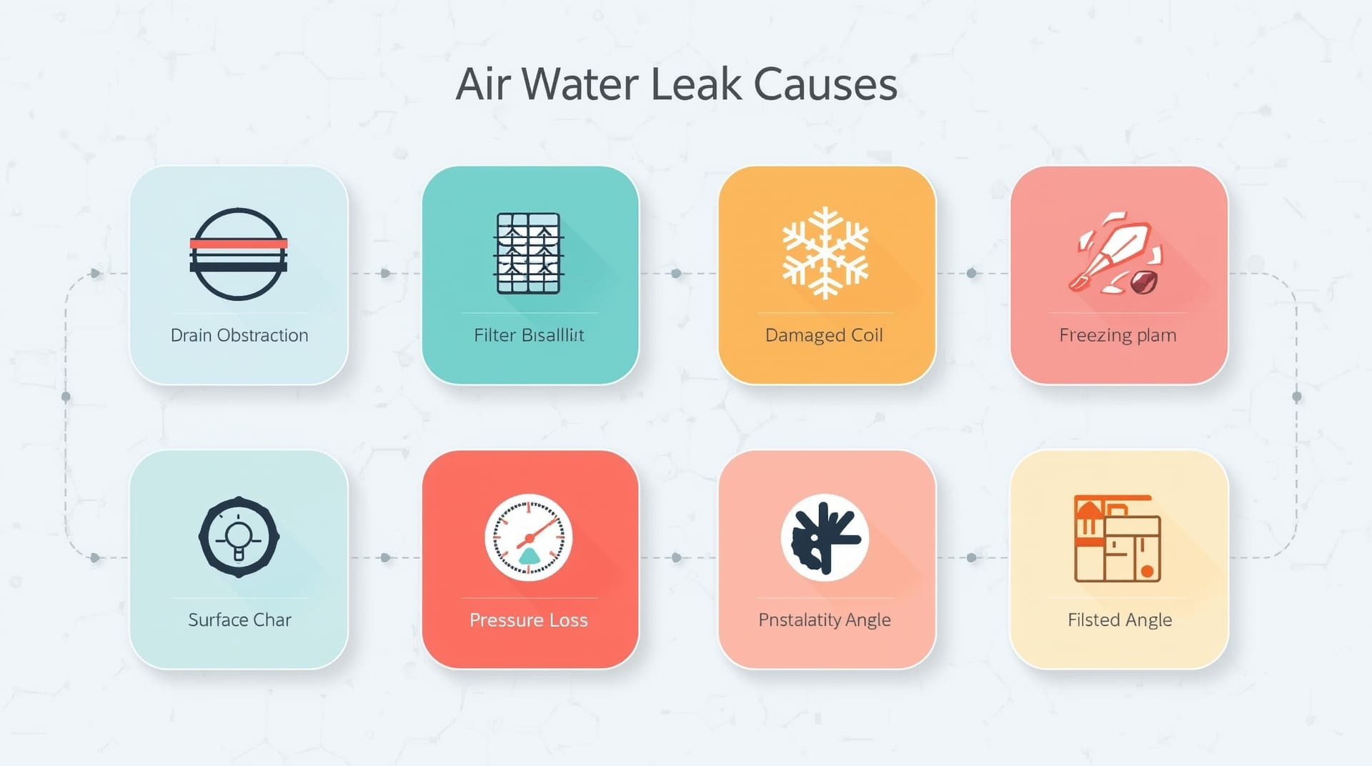 Infographic showing six common causes of air conditioner water leaks