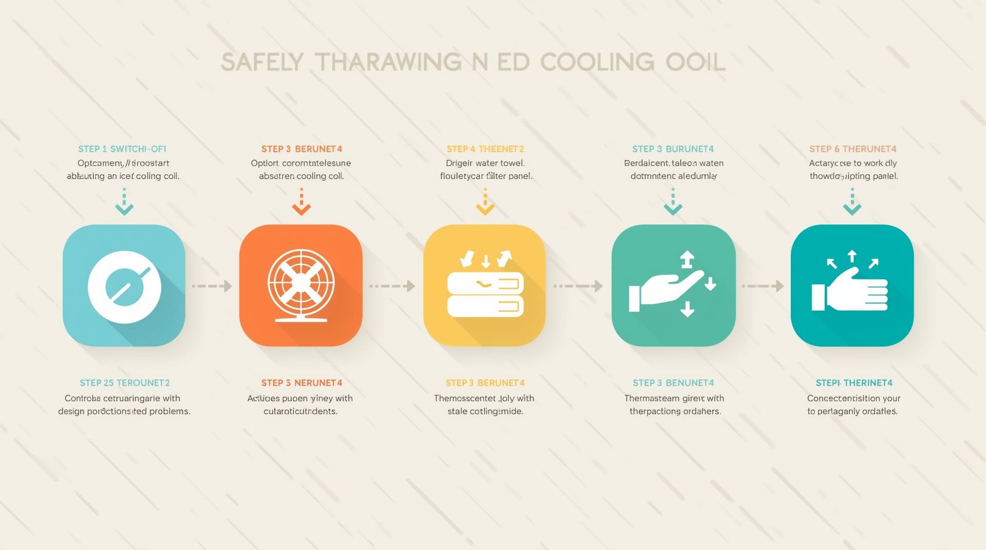 Six-step process infographic for safely thawing a frozen evaporator coil at home